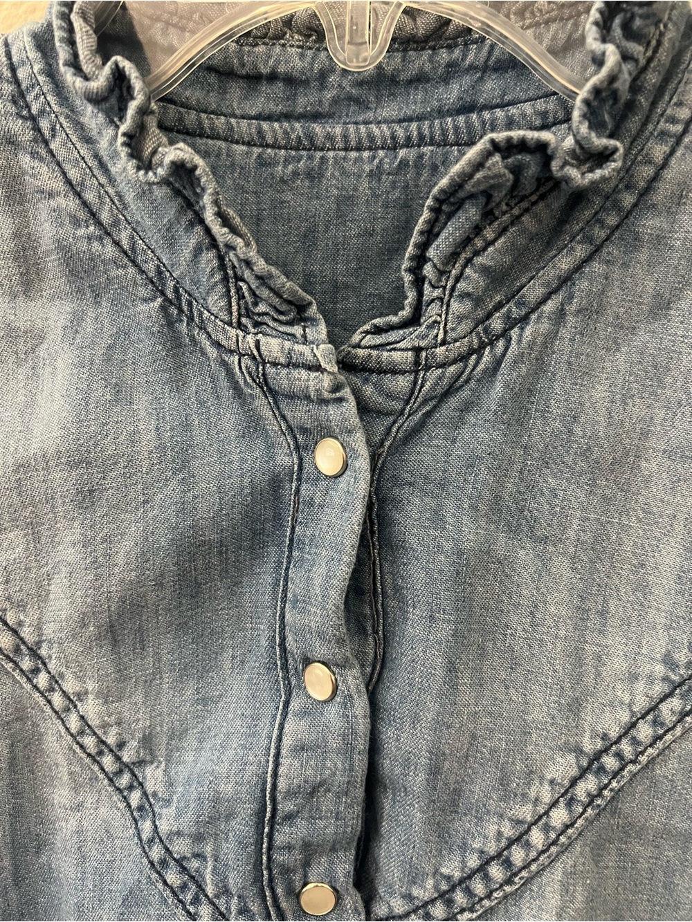 ba&sh Willow Denim Midi Dress Blue Chambray Prairie Western Tiered Boho S - Picture 5 of 6